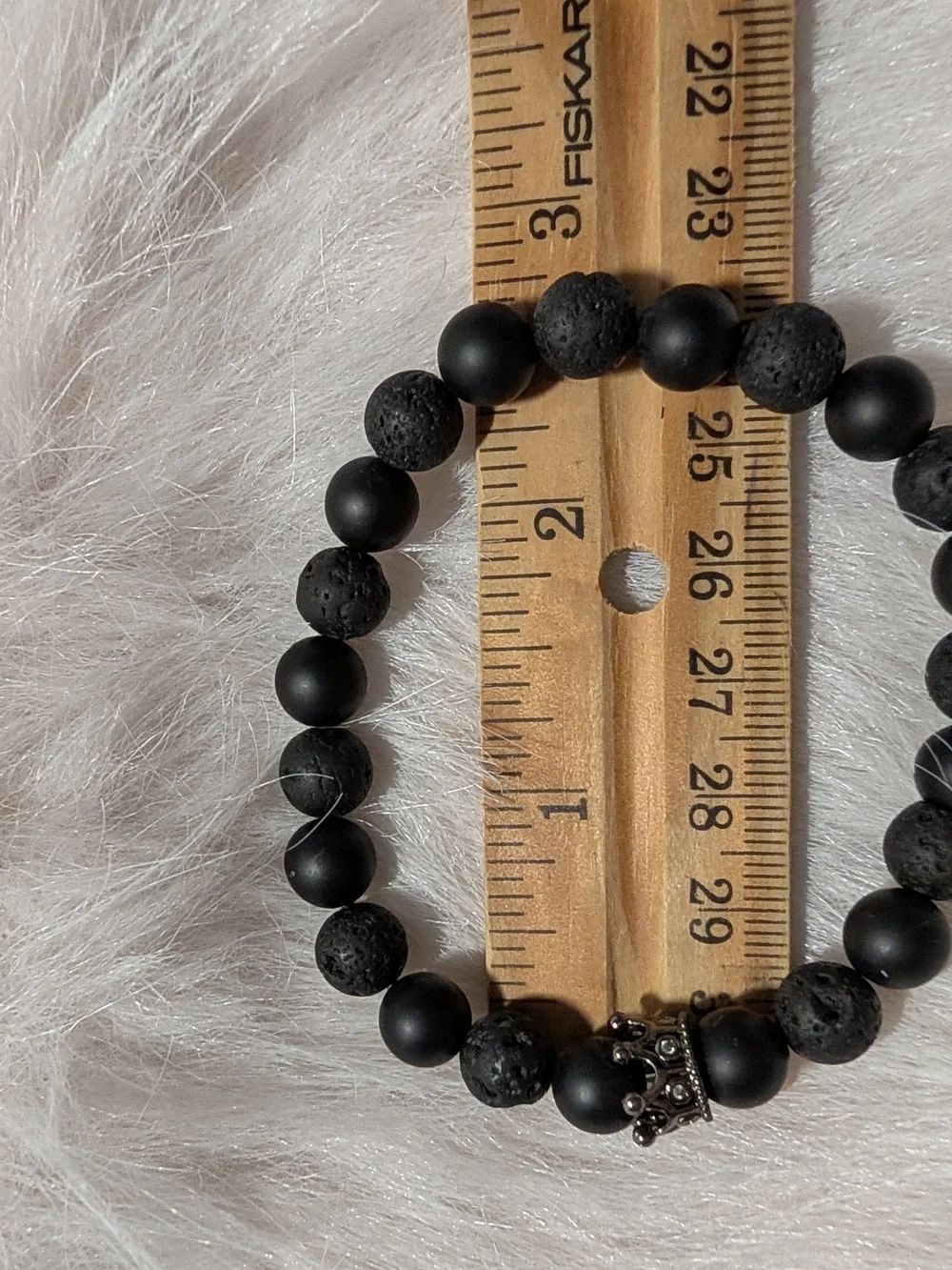 Men's Black Beaded Bracelet with Silver Accent‎